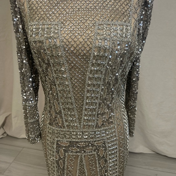 Scala Women's Sequin Embellished Silver Pewter Dress Sz 8 - Picture 2 of 10